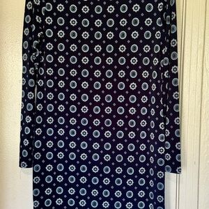 Michael Kors Navy and White Patterned Long Sleeve Dress